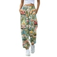 thumbnail image 1 of Women's Casual Fashion Christmas Print Sweatpants with Drawstring Waistband and Cuffed Legs, Comfortable Long Pants for Sports and Home Wear, Elastic Waist for Easy Fit,Dark Green,S, 1 of 5