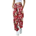 thumbnail image 1 of Women's Casual Fashion Christmas Print Sweatpants with Drawstring Waistband and Cuffed Legs, Comfortable Long Pants for Sports and Home Wear, Elastic Waist for Easy Fit,Wine,S, 1 of 5