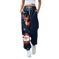 thumbnail image 1 of Women's Casual Fashion Christmas Print Sweatpants, Long Casual Pants with Drawstring Waist for Sports and Home Wear, Comfortable Material,Dark Blue,3XL, 1 of 6