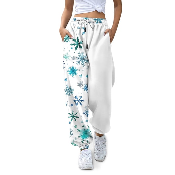 Women's Casual Fashion Christmas Print Sweatpants, Long Casual Pants with Drawstring Waist for Sports and Home Wear, Comfortable Material,Turquoise,S