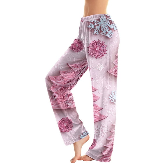 Women's Casual Fashion Christmas Printed Flannel Pants Pajama Pants, Home Sleepwear, Comfortable and Warm Winter Bottoms with Drawstring Waist, Pink, XS