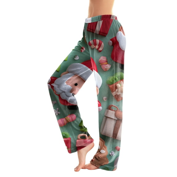 Women's Casual Fashion Christmas Printed Flannel Pants Pajama Pants for Cozy Sleep and Holiday Relaxation,Mint Green,L