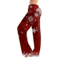 thumbnail image 1 of Women's Casual Fashion Christmas Printed Trousers Plush Casual Pants, Comfortable Home and Sleepwear Bottoms for Winter, Elastic Waist with Drawstring, Wine, M, 1 of 7