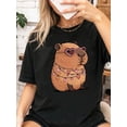 thumbnail image 1 of Women's Casual Fashion Creative Cute Cartoon Capybara Pattern Printed Basic Short Sleeve T-Shirt Capybara T-Shirt Cute Graphic Tees Cartoon T-Shirt, 1 of 5