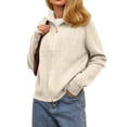 thumbnail image 1 of Women's Casual Fashion Double Zipper Lapel Knitted Cardigan Long Sleeve Sweater Jacket for Women's Casual Fashion and Apparel,Beige,L, 1 of 7