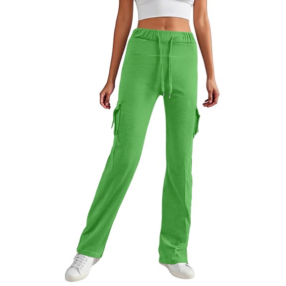 Women's Casual Fashion Elastic Waist Button Four Pockets Drawstring Yoga Wide Leg Pants, Athletic Lounge Pants for Women, Comfort Fit Trousers,Mint Green,S
