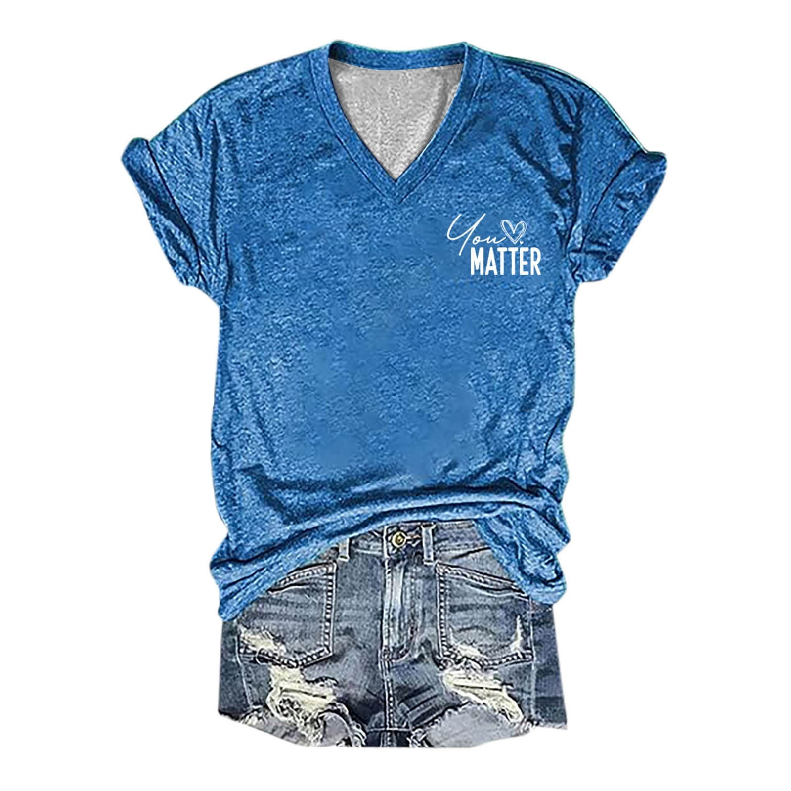 Women's Casual Fashion Fun Letter Printing V Neck Short Sleeved