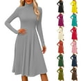 thumbnail image 1 of Women's Casual Fashion High Neck Long Sleeve Solid Color Midi Dress, Fall and Winter Comfortable Dress for Casual Outings, Soft and Breathable Fabric,Pink,L, 1 of 7