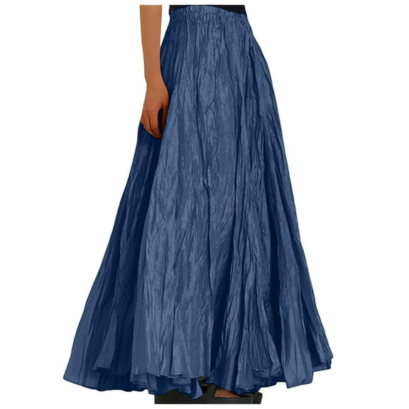 Women's Casual Fashion: High-Waist Fold-A Dress with Vintage Solid Design, Loose Fit for Beach Wrap Style Maxi Long Skirt