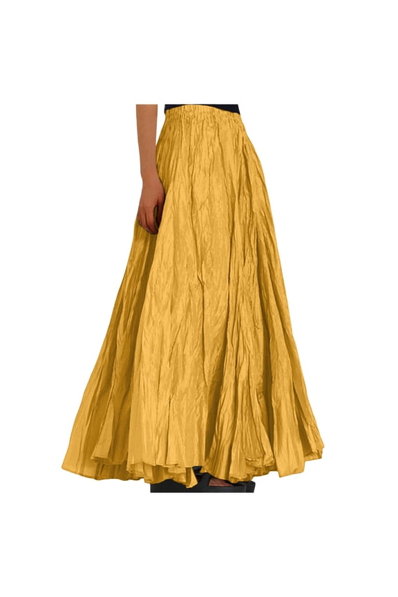 Women's Casual Fashion: High-Waist Fold-A Dress with Vintage Solid Design, Loose Fit for Beach Wrap Style Maxi Long Skirt
