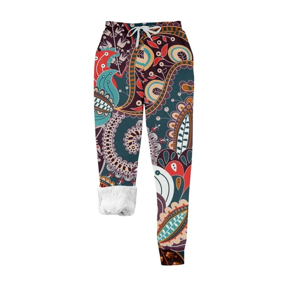 Women's Casual Fashion Home Christmas Print Plush Sweatpants - Floral Design Cozy Fleece-Lined Pants for Lounge and Sleepwear,Wine,XL