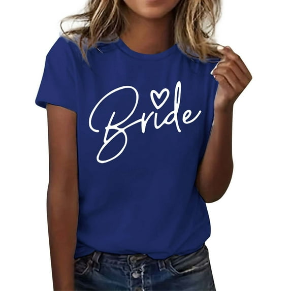 Women's Casual Fashion Letter Print Short Sleeve Round Neck T Shirt