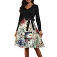 thumbnail image 1 of Women's Casual Fashion Long Sleeve Christmas Graphic Printed Vintage Dress with V Neck for Retro Style and Holiday Parties, Ideal for Women's Casual Wear,Beige,S, 1 of 6