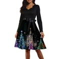 thumbnail image 1 of Women's Casual Fashion Long Sleeve Christmas Graphic Printed Vintage Dress with V Neck for Retro Style and Holiday Parties, Ideal for Women's Casual Wear,Dark Purple,2XL, 1 of 6