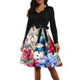 thumbnail image 1 of Women's Casual Fashion Long Sleeve Christmas Graphic Printed Vintage Dress with V Neck for Retro Style and Holiday Parties, Ideal for Women's Casual Wear,Light Blue,2XL, 1 of 6