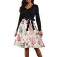 thumbnail image 1 of Women's Casual Fashion Long Sleeve Christmas Graphic Printed Vintage Dress with V Neck for Retro Style and Holiday Parties, Ideal for Women's Casual Wear,Purple Pink,L, 1 of 6