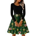 thumbnail image 1 of Women's Casual Fashion Long Sleeve Christmas Graphic Printed Vintage Long Dresses, Round Neck, Retro Style, Holiday Print, Party Dress, Casual Wear,Army Green,5XL, 1 of 6