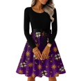 thumbnail image 1 of Women's Casual Fashion Long Sleeve Christmas Graphic Printed Vintage Long Dresses, Round Neck, Retro Style, Holiday Print, Party Dress, Casual Wear,Purple,3XL, 1 of 6
