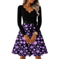 thumbnail image 1 of Women's Casual Fashion Long Sleeve Christmas Graphic Printed Vintage V-Neck Retro Print Long Dress for Holiday Casual Occasions and Everyday Wear,Purple,5XL, 1 of 6