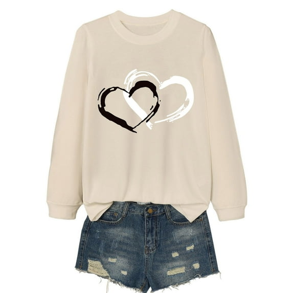 Women's Casual Fashion Long Sleeve Round Neck T-Shirt Comfortable Trendy Valentine's Day Everyday Wear Soft Breathable Stylish Top