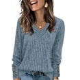 thumbnail image 1 of Women's Casual Fashion Long Sleeve Shirt Oversized Solid Color Tops with Stripe and Patchwork Design for Street Style and Comfort,Blue,XL, 1 of 4