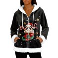thumbnail image 1 of Women's Casual Fashion Long-Sleeve Zip-Up Fleece Hooded Cardigan with Christmas Print, Cozy and Warm for Winter Season,Black,XL, 1 of 8