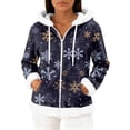 thumbnail image 1 of Women's Casual Fashion Long-Sleeve Zip-Up Fleece Hooded Cardigan with Christmas Print, Cozy and Warm for Winter Season,Dark Blue,M, 1 of 5