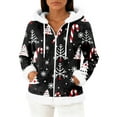 thumbnail image 1 of Women's Casual Fashion Long-Sleeve Zip-Up Fleece Hooded Cardigan with Christmas Print, Cozy and Warm for Winter Season,Dark Blue,S, 1 of 5