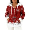 thumbnail image 1 of Women's Casual Fashion Long-Sleeve Zip-Up Fleece Hooded Cardigan with Christmas Print, Cozy and Warm for Winter Season,Deep Red,2XL, 1 of 5