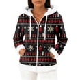 thumbnail image 1 of Women's Casual Fashion Long-Sleeve Zip-Up Fleece Hooded Cardigan with Christmas Print, Cozy and Warm for Winter Season,Deep Red,L, 1 of 5
