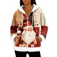 thumbnail image 1 of Women's Casual Fashion Long-Sleeve Zip-Up Fleece Hooded Cardigan with Christmas Print, Cozy and Warm for Winter Season,Earthy Yellow,M, 1 of 8