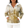 thumbnail image 1 of Women's Casual Fashion Long-Sleeve Zip-Up Fleece Hooded Cardigan with Christmas Print, Cozy and Warm for Winter Season,Gold,2XL, 1 of 5