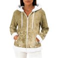 thumbnail image 1 of Women's Casual Fashion Long-Sleeve Zip-Up Fleece Hooded Cardigan with Christmas Print, Cozy and Warm for Winter Season,Gold,S, 1 of 5