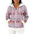 thumbnail image 1 of Women's Casual Fashion Long-Sleeve Zip-Up Fleece Hooded Cardigan with Christmas Print, Cozy and Warm for Winter Season,Purple Pink,S, 1 of 5