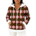 thumbnail image 1 of Women's Casual Fashion Long-Sleeve Zip-Up Fleece Hooded Cardigan with Christmas Print, Cozy and Warm for Winter Season,Red,XL, 1 of 5