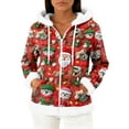 thumbnail image 1 of Women's Casual Fashion Long-Sleeve Zip-Up Fleece Hooded Cardigan with Christmas Print, Cozy and Warm for Winter Season,Vermilion,S, 1 of 5