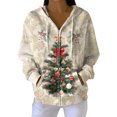 thumbnail image 1 of Women's Casual Fashion Long-Sleeve Zip-Up Hoodie with Christmas Print, Knitted Pullover for Comfortable Wear and Style,Beige,L, 1 of 8
