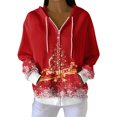 thumbnail image 1 of Women's Casual Fashion Long-Sleeve Zip-Up Hoodie with Christmas Print, Knitted Pullover for Comfortable Wear and Style,Red,M, 1 of 7