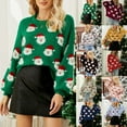 thumbnail image 1 of Women's Casual Fashion Loose Pullover Knitted Cardigan Christmas Printed Sweater for Fall and Winter, Festive Design, Perfect as Christmas Sweaters for Women and Christmas Gifts,Green,Size S, 1 of 6