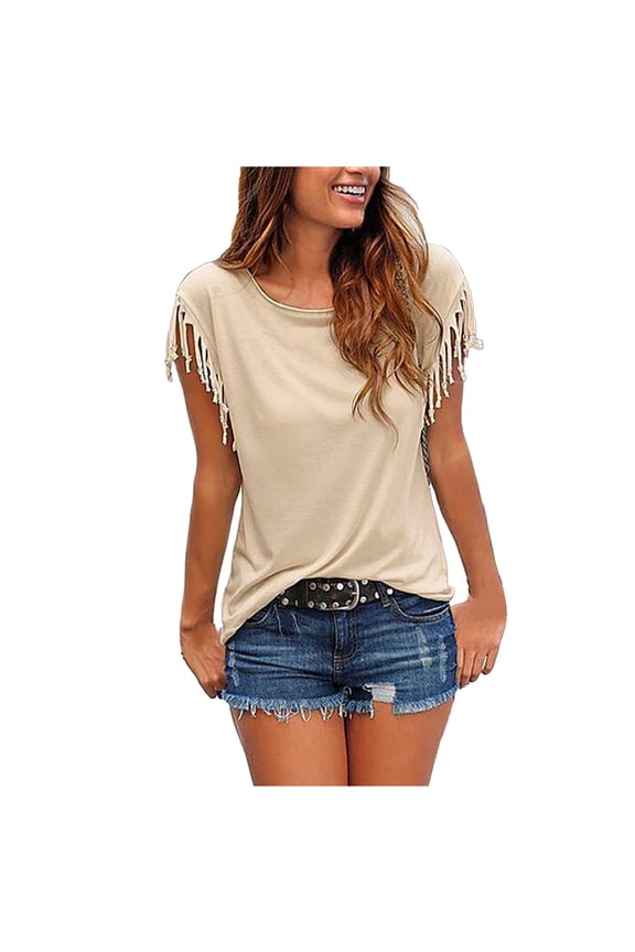 Women's Casual Fashion Loose Tassel Sleeves Multicolor Short-Sleeved T-Shirt Casual Women Long Sleeve Shirts Tall Sports T Shirt for Women Women Long Sleeve Shirts Shirts for Summer Women Dark Shirt