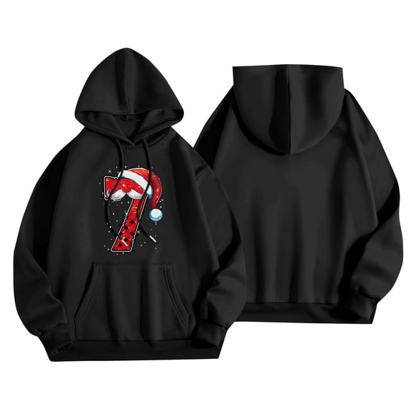 Women's Casual Fashion Outfit Sweatsuit Printed Long Sleeved Casual Hooded Sweatshirt, Christmas Design Loose Fit Pullover, Comfortable Holiday Wear,Black,2XL