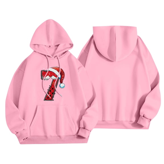 Women's Casual Fashion Outfit Sweatsuit Printed Long Sleeved Casual Hooded Sweatshirt, Christmas Design Loose Fit Pullover, Comfortable Holiday Wear,Pink,S