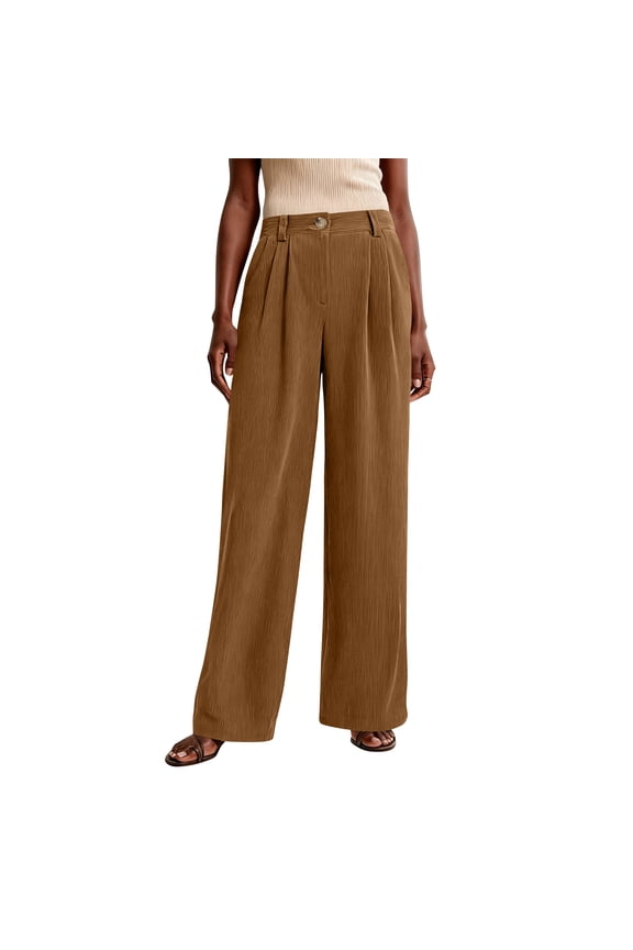 Women's Casual Fashion Pinstripe Straight and Winter Loose Wide-leg Straight Pants for Elegant and Comfortable Daily Wear,Camel,M