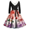 thumbnail image 1 of Women's Casual Fashion Plush V-Neck Christmas Printed Dresses, Holiday Print, Retro Style, Party Dress, Comfort Wear, Festive, Elegant,Vermilion,3XL, 1 of 3