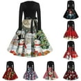 thumbnail image 1 of Women's Casual Fashion Print Long Sleeve V Neck Dress with AI Christmas Theme, Retro Party Casual Dress for Fall and Winter, Versatile and Chic Holiday Attire,Black,L, 1 of 4