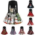 thumbnail image 1 of Women's Casual Fashion Print Long Sleeve V Neck Dress with AI Christmas Theme, Retro Party Casual Dress for Fall and Winter, Versatile and Chic Holiday Attire,Light Purple,L, 1 of 4