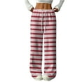 thumbnail image 1 of Women's Casual Fashion Printed Elastic Waist Loose Straight Leg Pants with Rope for Cozy and Stylish Home and Outdoor Wear,Deep Red,2XL, 1 of 3