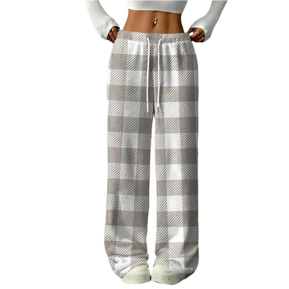 Women's Casual Fashion Printed Elastic Waist Loose Straight Leg Pants with Rope for Cozy and Stylish Home and Outdoor Wear,Gray,M