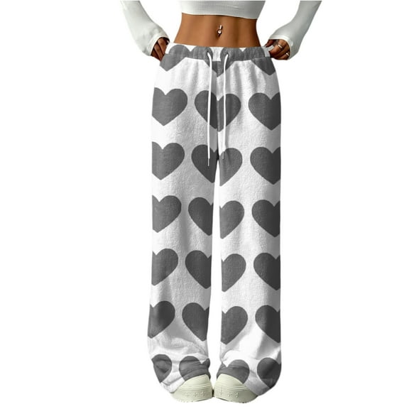 Women's Casual Fashion Printed Elastic Waist Loose Straight Leg Pants with Rope for Cozy and Stylish Home and Outdoor Wear,Gray,S
