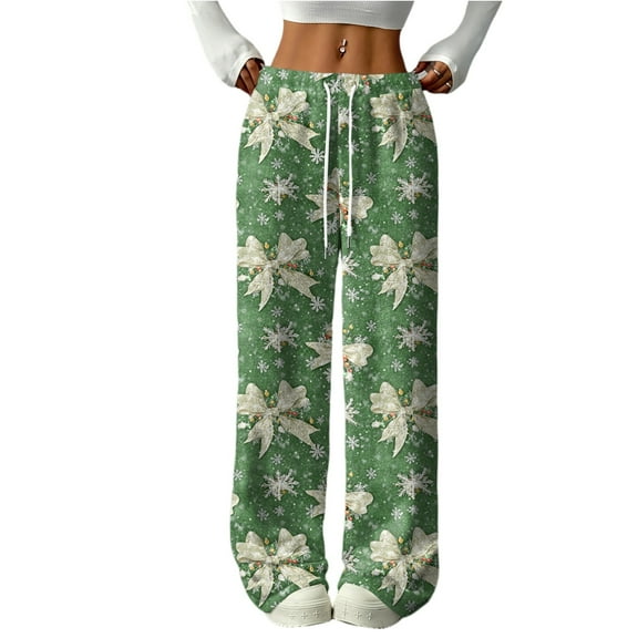 Women's Casual Fashion Printed Elastic Waist Loose Straight Leg Pants with Rope for Cozy and Stylish Home and Outdoor Wear,Mint Green,S